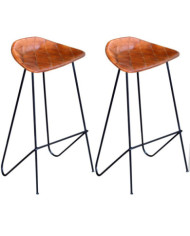 Chaises de bar lot de 2 noir et marron cuir véritable | Mobilier & Déco
