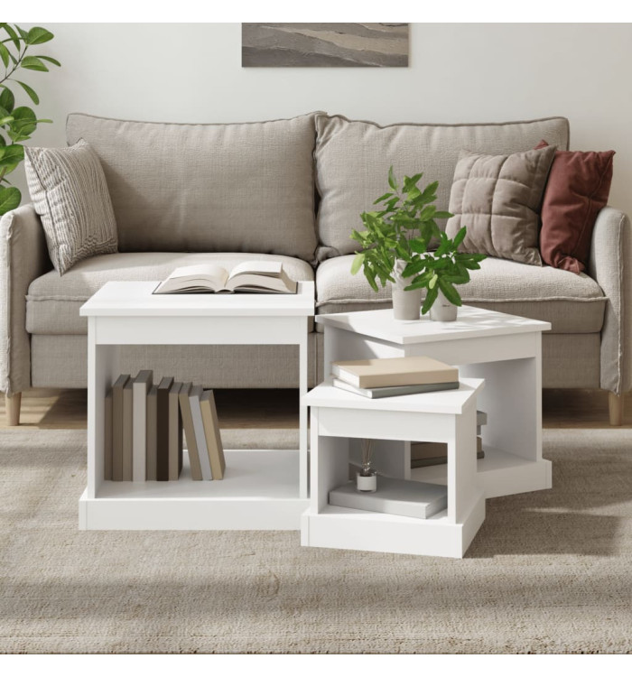 Tables basses 3 pcs blanc bois d'ingénierie | Mobilier & Déco