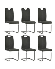 Chaises à manger cantilever lot de 6 gris similicuir | Mobilier & Déco