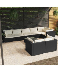 Salon de jardin 9 pcs avec coussins Noir Résine tressée | Mobilier & Déco