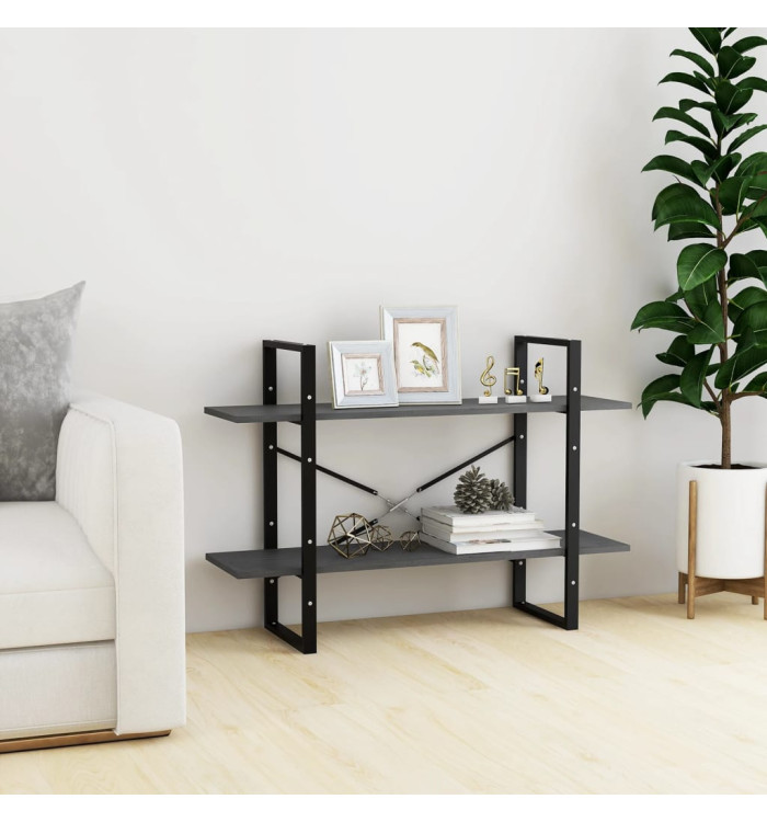 Bibliothèque à 2 niveaux Gris 100x30x70 cm Bois de pin massif | Mobilier & Déco