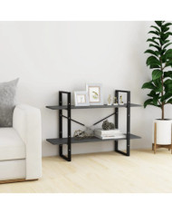Bibliothèque à 2 niveaux Gris 100x30x70 cm Bois de pin massif | Mobilier & Déco