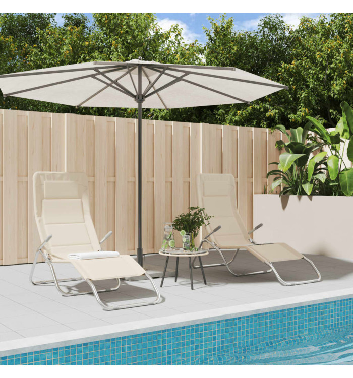 Chaises longues pliables lot de 2 crème textilène et acier | Mobilier & Déco