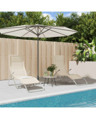 Chaises longues pliables lot de 2 crème textilène et acier | Mobilier & Déco