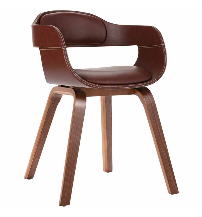 Chaise à manger Marron Bois courbé et similicuir | Mobilier & Déco