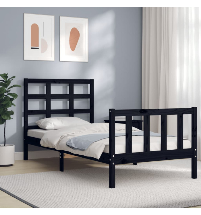 Cadre de lit sans matelas noir 100x200 cm bois massif de pin | Mobilier & Déco