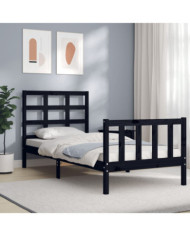 Cadre de lit sans matelas noir 100x200 cm bois massif de pin | Mobilier & Déco