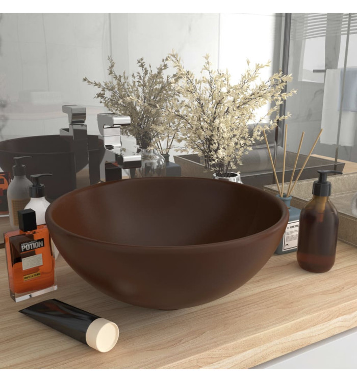 Lavabo rond salle de bain Marron foncé mat 32,5x14 cm Céramique | Mobilier & Déco