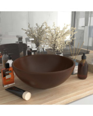 Lavabo rond salle de bain Marron foncé mat 32,5x14 cm Céramique | Mobilier & Déco