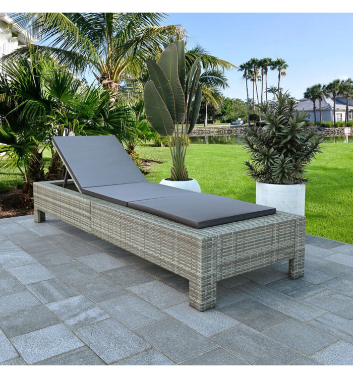 Transat avec coussin Gris Résine tressée | Mobilier & Déco