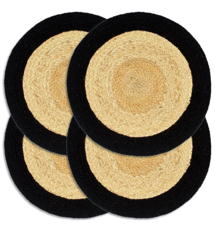 Napperons 4 pcs Naturel et noir 38 cm Jute et coton | Mobilier & Déco