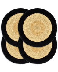 Napperons 4 pcs Naturel et noir 38 cm Jute et coton | Mobilier & Déco