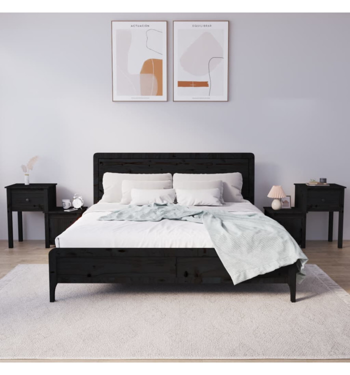 Tables de chevet 2 pcs Noir 79,5x38x65,5 cm Bois de pin massif | Mobilier & Déco