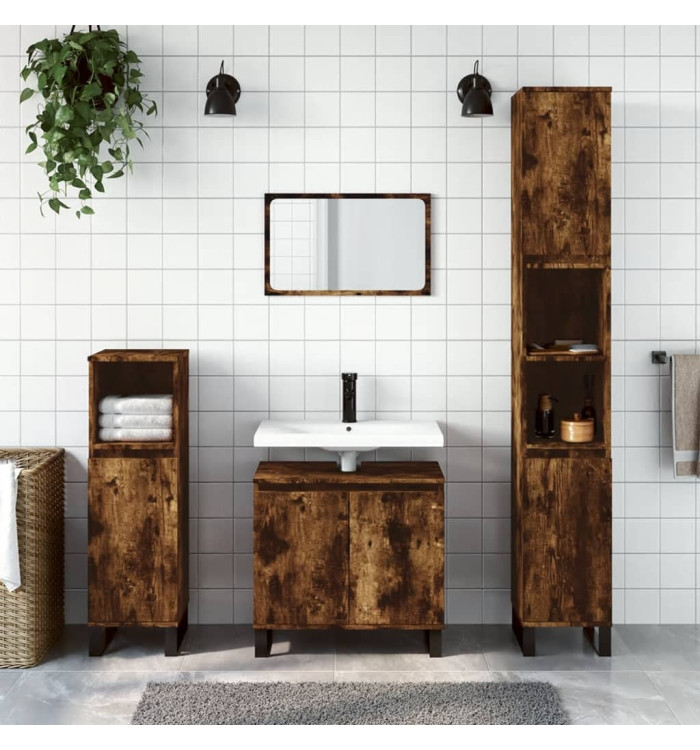 Ensemble d'armoires de salle de bain 3 pcs chêne fumé | Mobilier & Déco