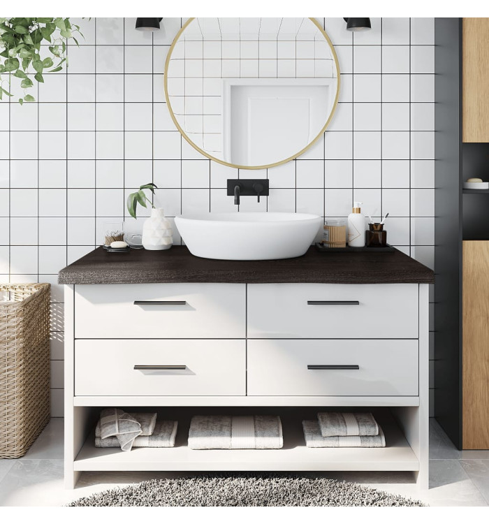 Comptoir de salle de bain marron foncé bois massif traité | Mobilier & Déco
