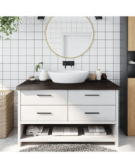 Comptoir de salle de bain marron foncé bois massif traité | Mobilier & Déco