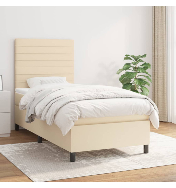 Sommier à lattes de lit avec matelas Crème 100x200 cm Tissu | Mobilier & Déco