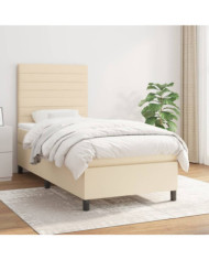 Sommier à lattes de lit avec matelas Crème 100x200 cm Tissu | Mobilier & Déco