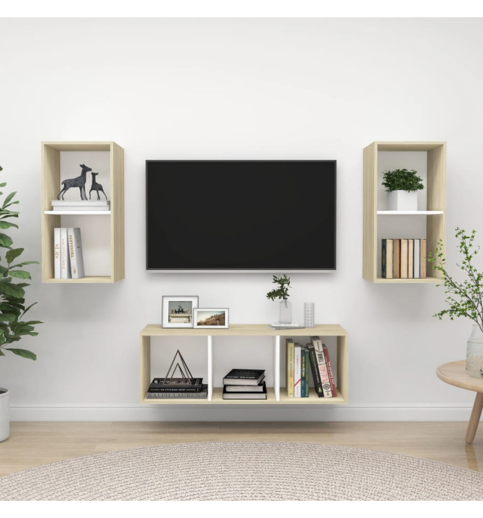 Ensemble de meubles TV 3pcs Blanc chêne sonoma Bois ingénierie | Mobilier & Déco