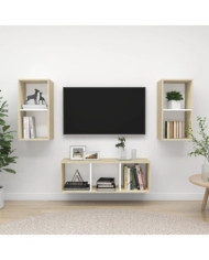 Ensemble de meubles TV 3pcs Blanc chêne sonoma Bois ingénierie | Mobilier & Déco