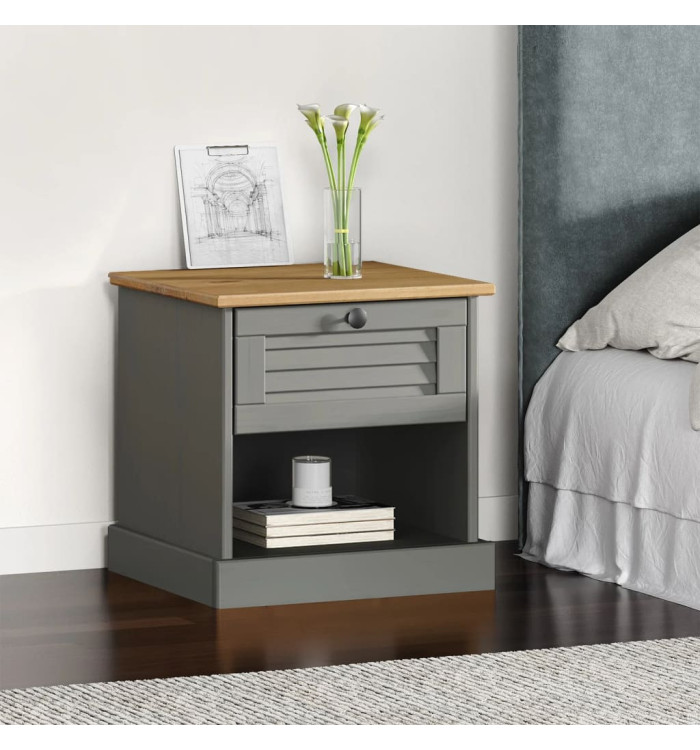 Table de chevet VIGO gris 42x35x40 cm bois de pin massif | Mobilier & Déco