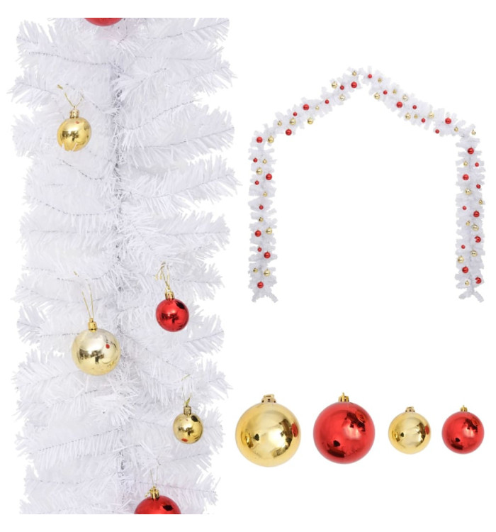 Guirlande de Noël décorée avec boules Blanc 10 m | Mobilier & Déco