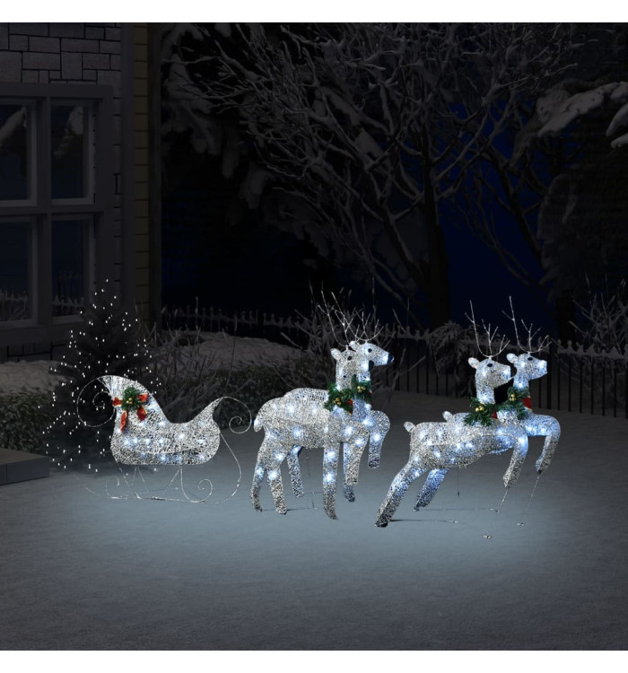 Décoration de Noël Rennes et traîneau 100 LED Extérieur Argenté | Mobilier & Déco