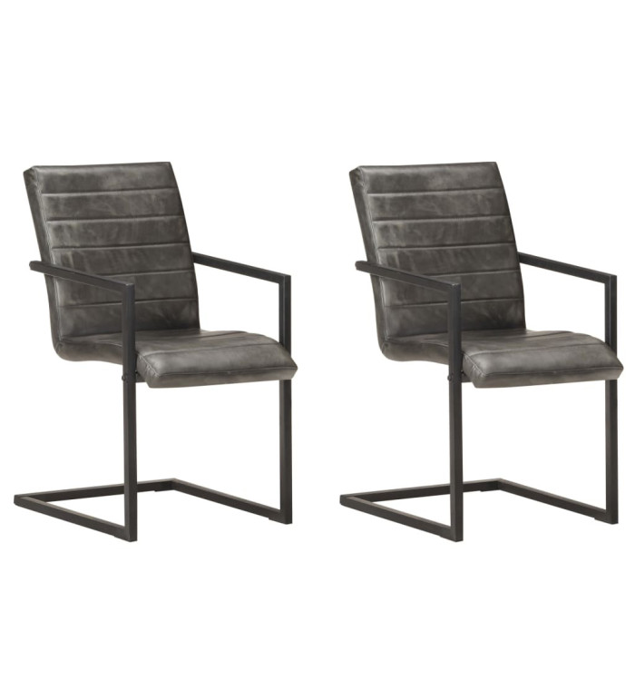 Chaises à manger cantilever lot de 2 gris cuir véritable | Mobilier & Déco