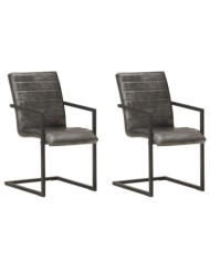 Chaises à manger cantilever lot de 2 gris cuir véritable | Mobilier & Déco