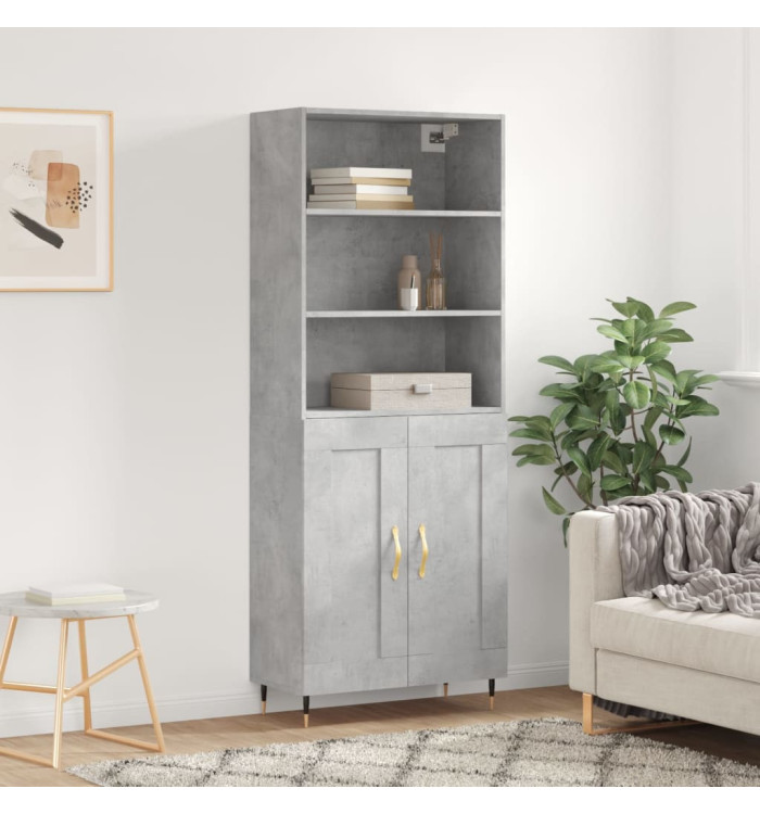 Buffet haut Gris béton 69,5x34x180 cm Bois d'ingénierie | Mobilier & Déco