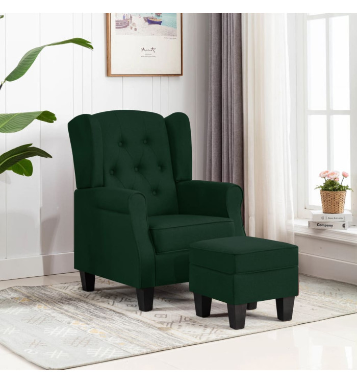 Fauteuil avec repose-pied Vert foncé Tissu | Mobilier & Déco