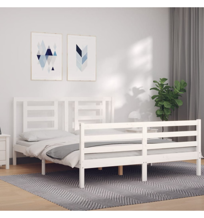 Cadre de lit sans matelas blanc bois de pin massif | Mobilier & Déco