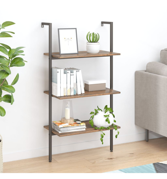 Étagère inclinée à 3 niveaux Marron foncé et noir 64x35x120,5cm | Mobilier & Déco