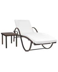 Chaise longue avec coussin et table Résine tressée Marron | Mobilier & Déco