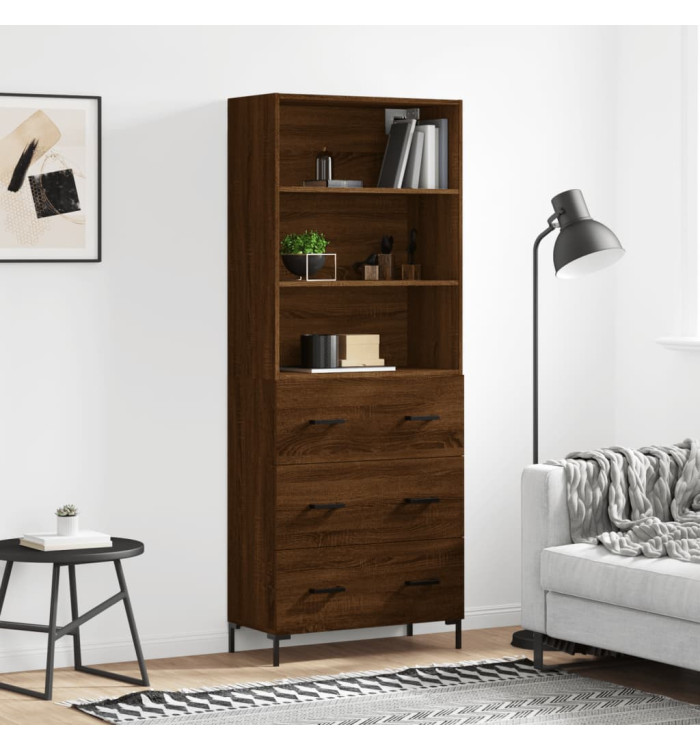 Buffet haut Chêne marron 69,5x34x180 cm Bois d'ingénierie | Mobilier & Déco