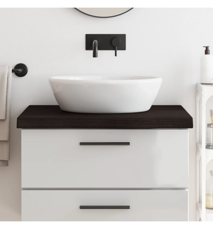 Comptoir de salle de bain marron foncé bois massif traité | Mobilier & Déco