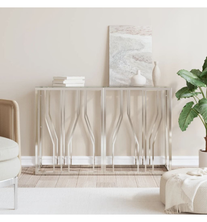 Table console 110x30x70 cm acier inoxydable et verre | Mobilier & Déco