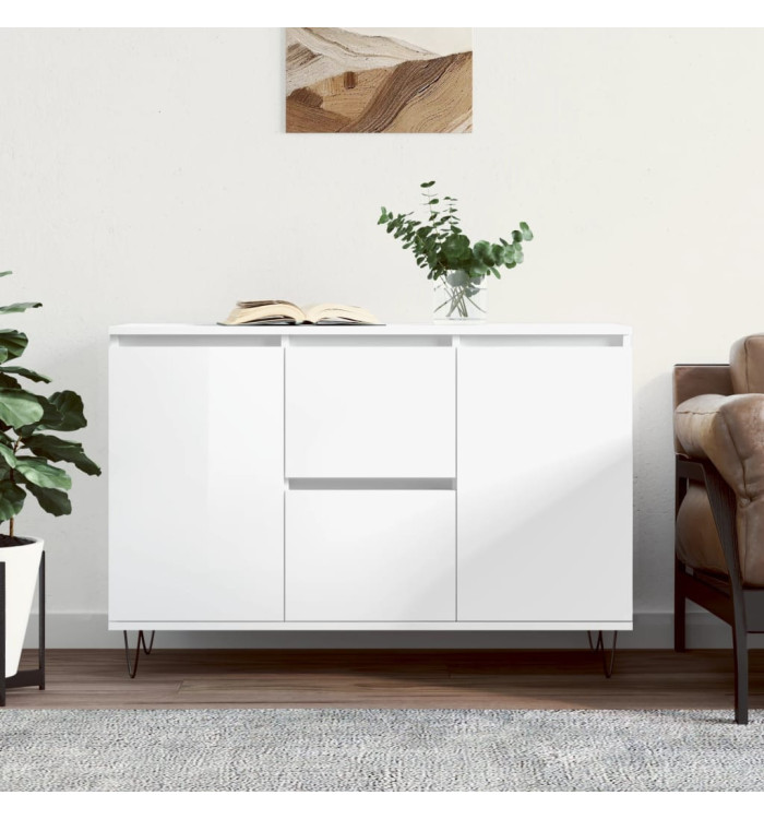 Buffet blanc brillant 104x35x70 cm bois d'ingénierie | Mobilier & Déco