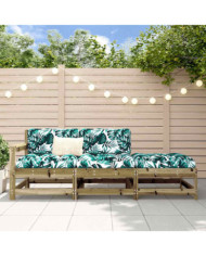 Salon de jardin 3 pcs avec coussins bois de pin imprégné | Mobilier & Déco