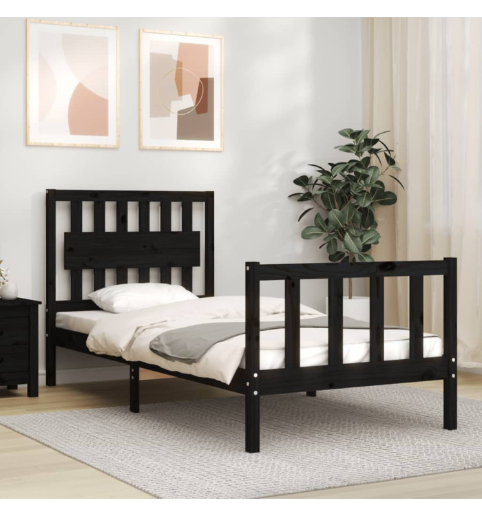 Cadre de lit sans matelas noir 90x200 cm bois de pin massif | Mobilier & Déco