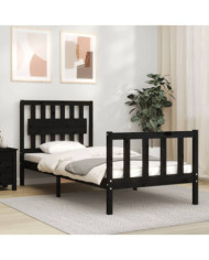 Cadre de lit sans matelas noir 90x200 cm bois de pin massif | Mobilier & Déco