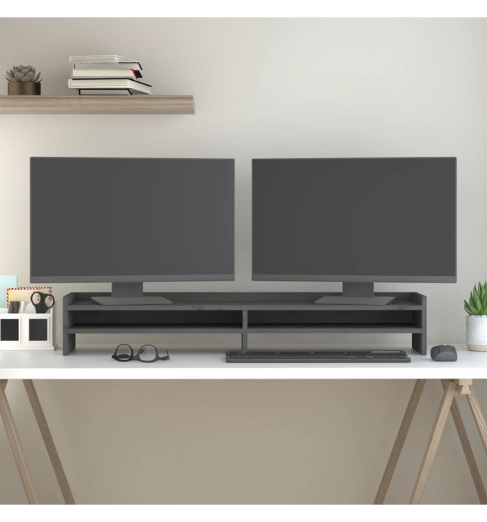 Support de moniteur Gris 100x24x16 cm Bois de pin solide | Mobilier & Déco