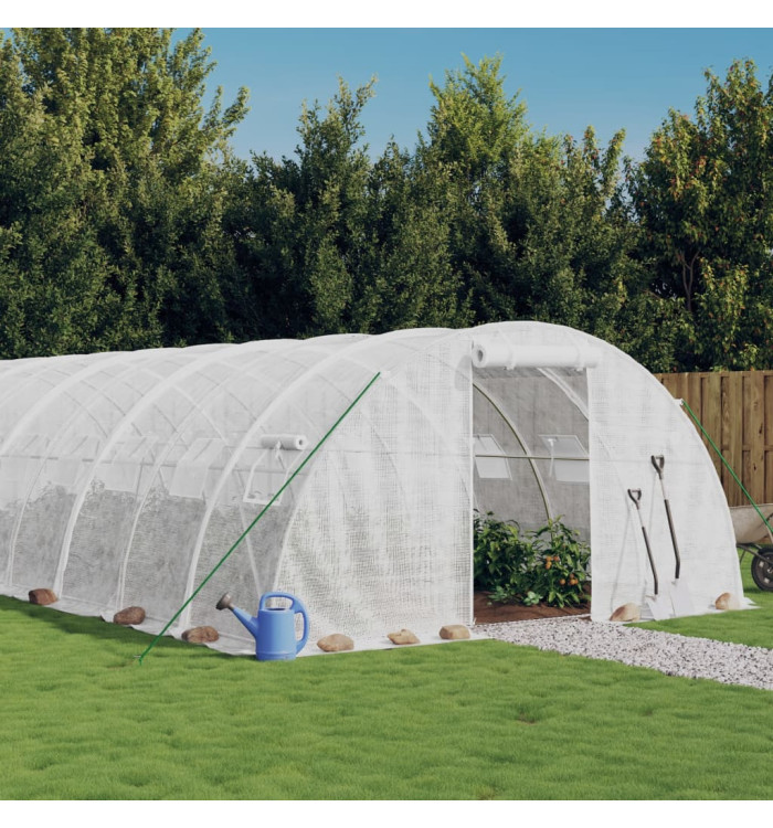 Serre avec cadre en acier blanc 48 m² 12x4x2 m | Mobilier & Déco