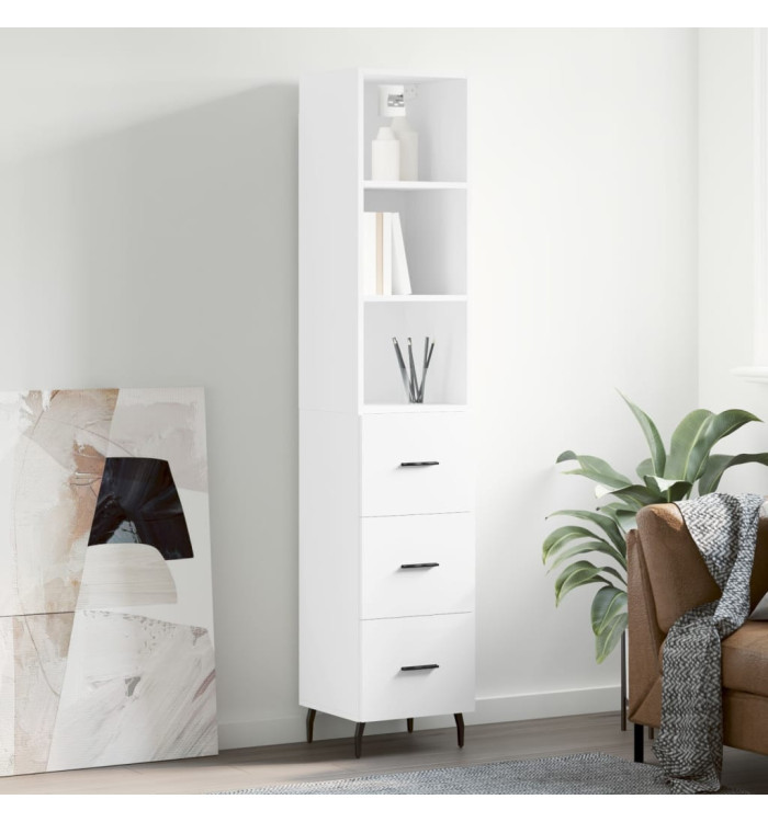 Buffet haut Blanc 34,5x34x180 cm Bois d'ingénierie | Mobilier & Déco