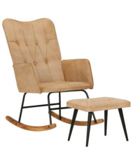 Chaise à bascule avec repose-pied Crème vintage Toile | Mobilier & Déco