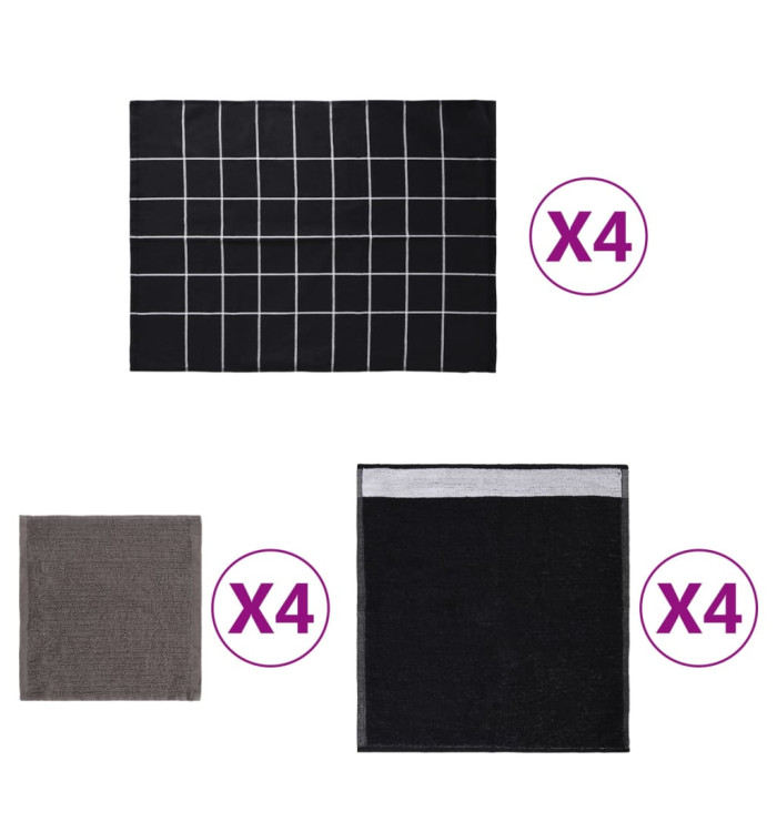 Ensemble de serviettes 12 pcs noir coton | Mobilier & Déco