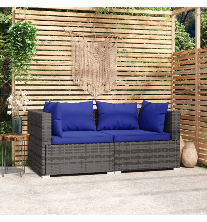 Canapé 2 places avec coussins Gris Résine tressée | Mobilier & Déco
