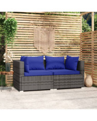 Canapé 2 places avec coussins Gris Résine tressée | Mobilier & Déco
