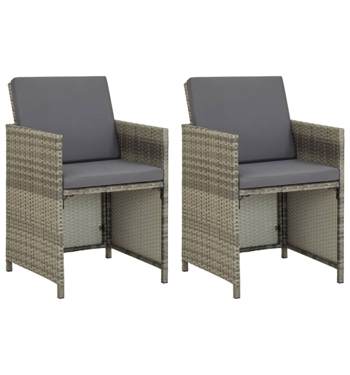 Chaises de jardin lot de 2 avec coussins Résine tressée Gris | Mobilier & Déco