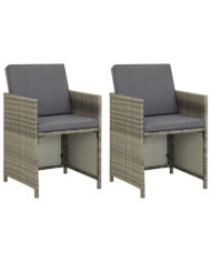 Chaises de jardin lot de 2 avec coussins Résine tressée Gris | Mobilier & Déco
